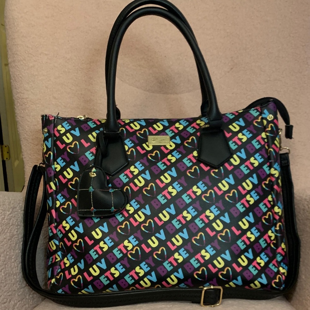 Betsey Johnson Black Multi LUV Print Tote